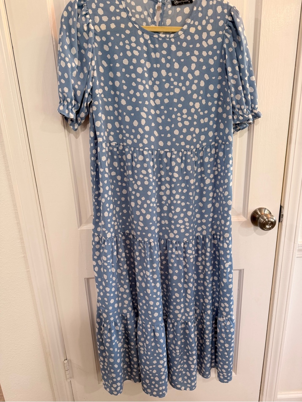 Blue and White Polka Tiered Maxi Dress